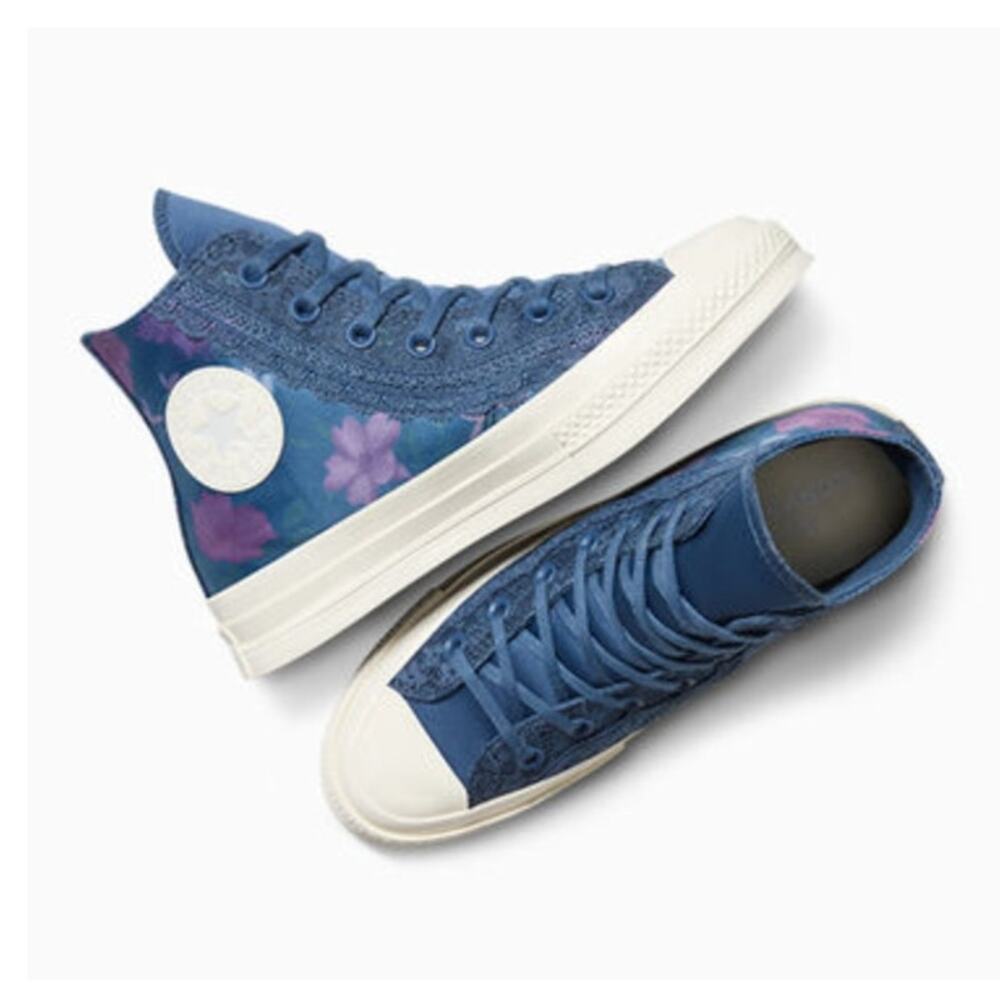 Converse Chuck 70 Blue Purple Floral Satin Lace High Top Sneakers size 8.5 NWT